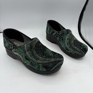 Dansko Shoes Clogs Womens Size 10 EU 41 Vegan Green Paisley Tapestry Slip On
